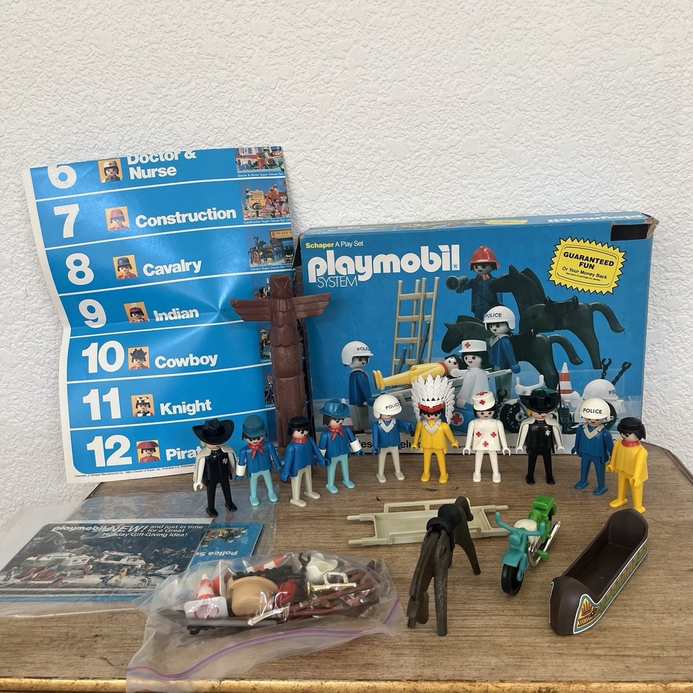 Vintage 1980 Schaper Playmobil Police Rescue Set 1904 Box Figures AS-IS